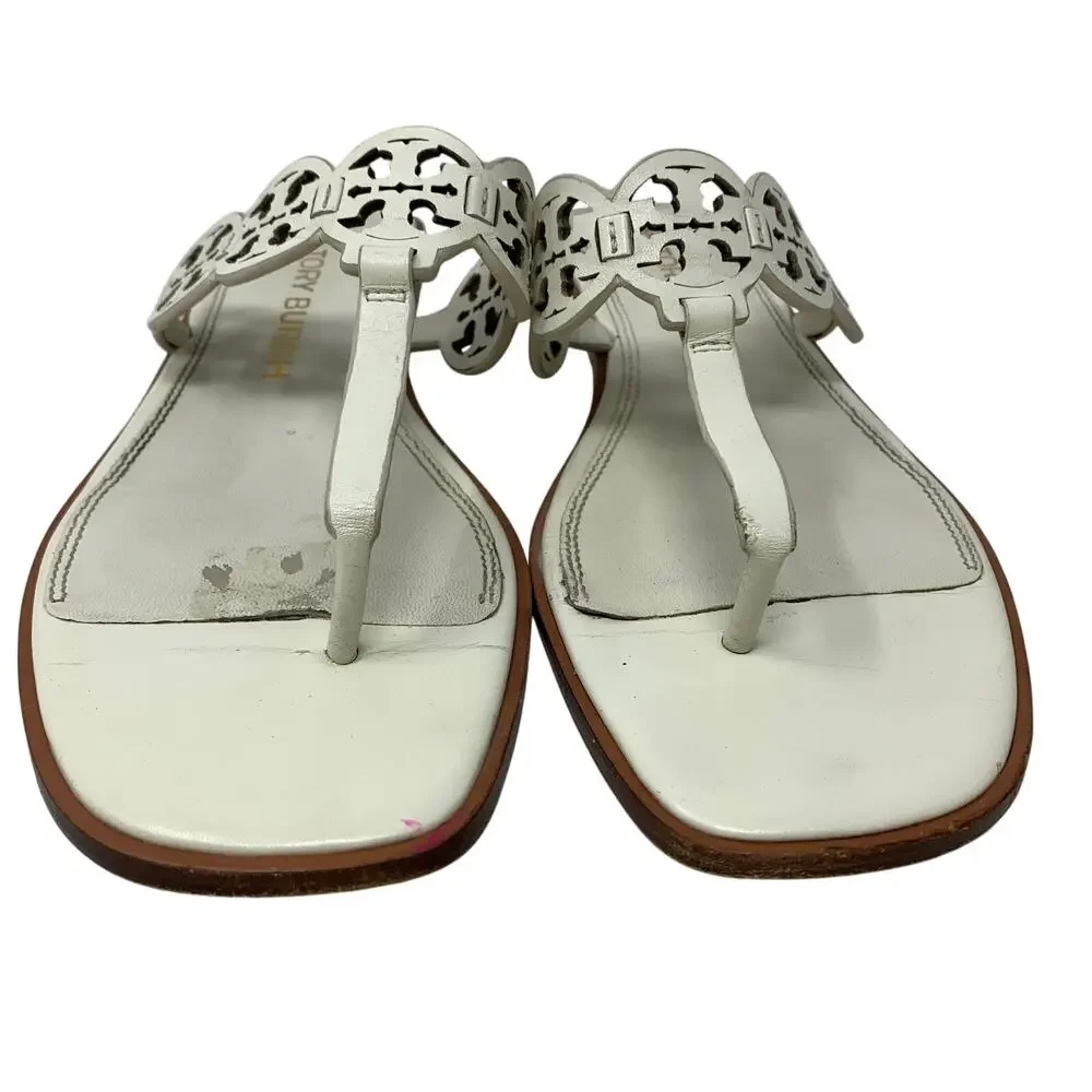 Tory Burch Tiny Miller Thong Wedge Sandals Womens Size 10.5 White Leather